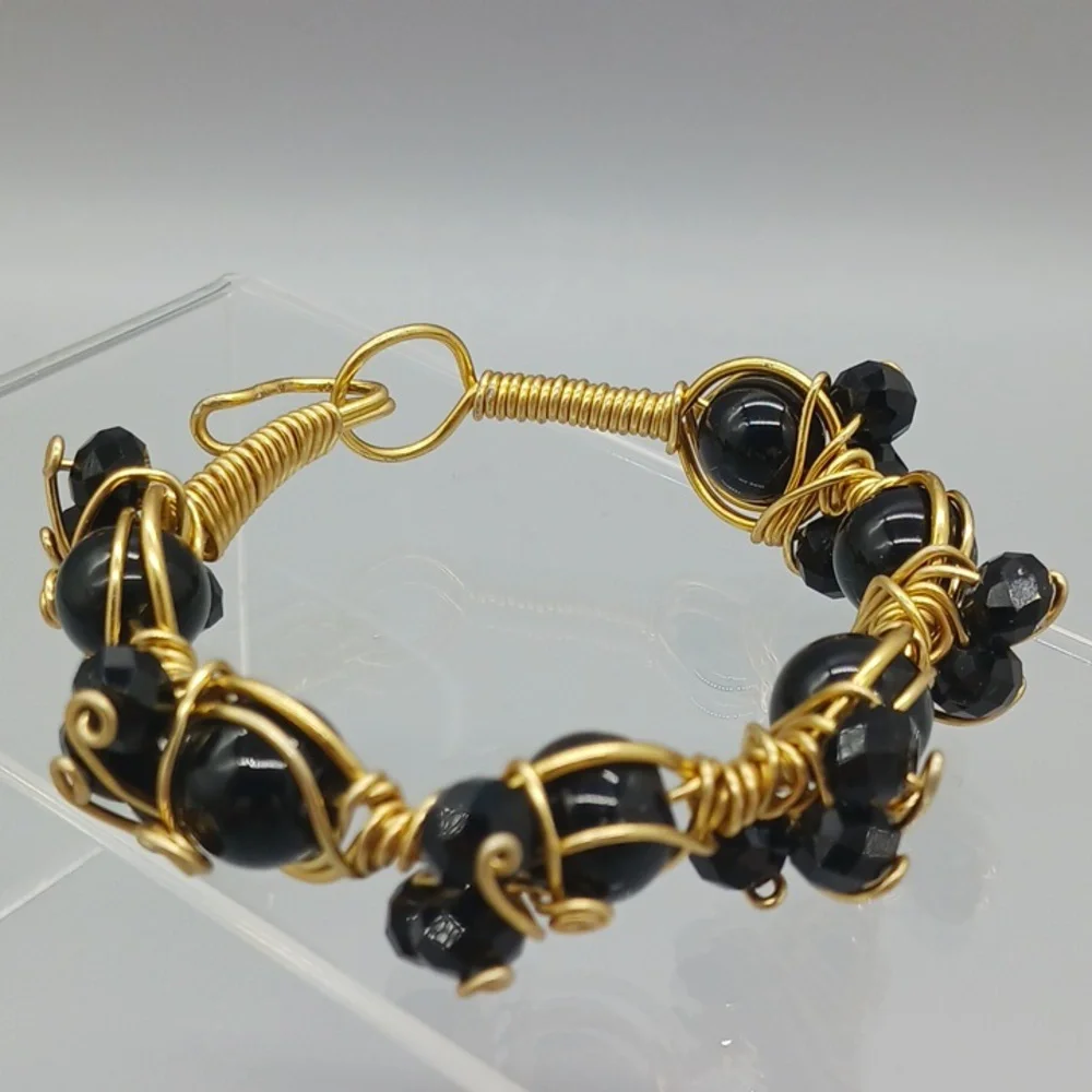 STYLISH & GORGEOUS HANDMADE wire-wrapped bracelet featuring black onyx beads SET